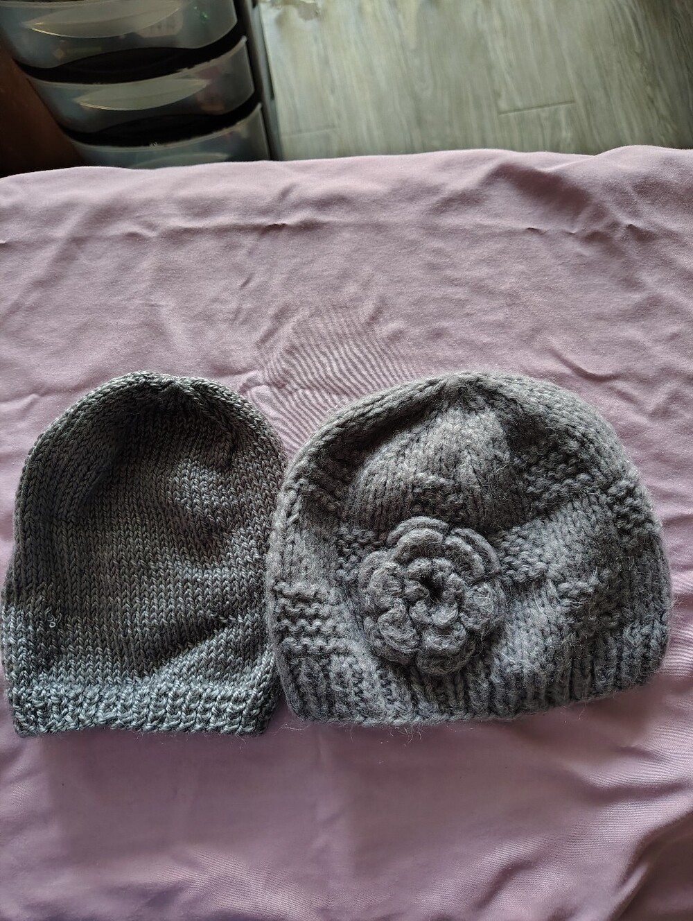Kids Cozy Gray Knit Beanie with Flower Accent